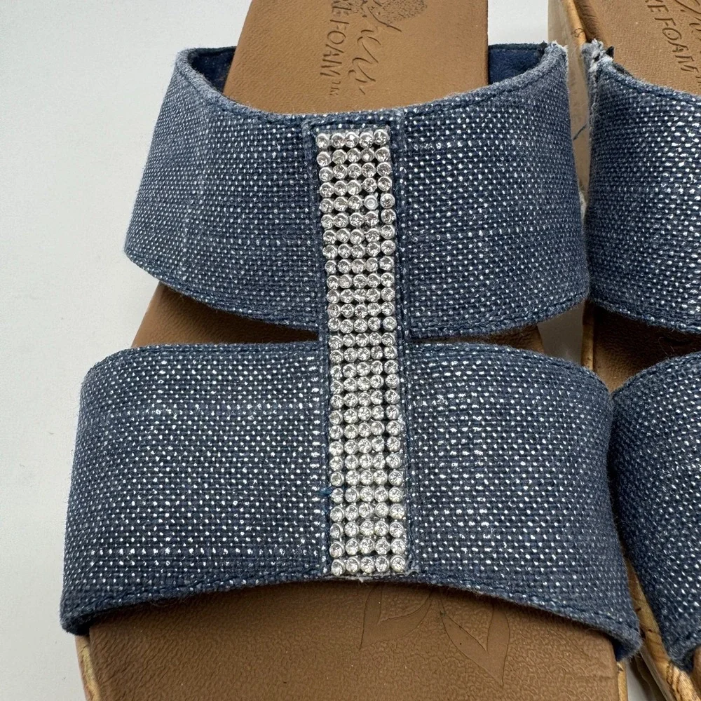Sketchers Luxe Foam‎ Blue Denim Upper Slide Wedge Sandals 31721 Women's Size 9